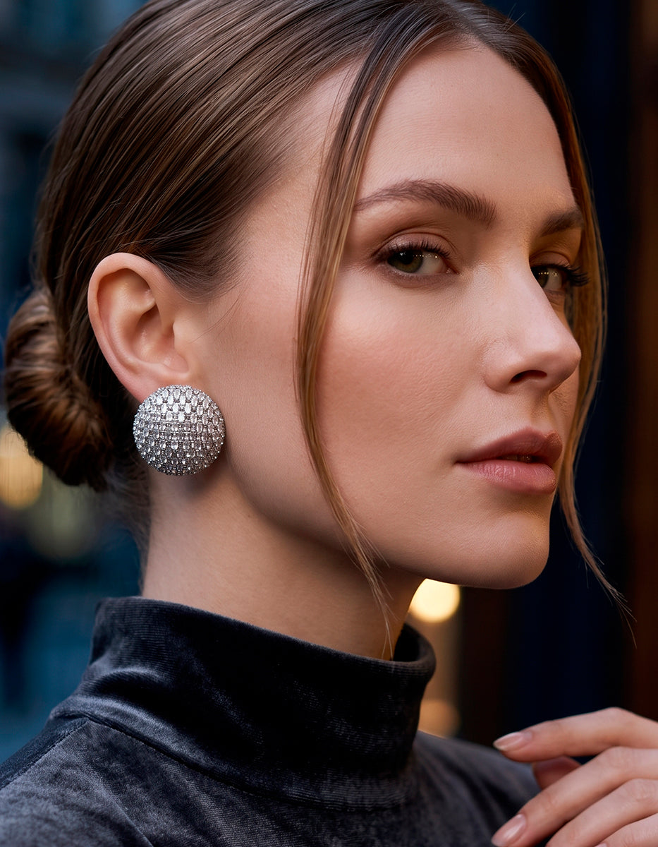 Aretes en baño de platino con topacios blancos corte baguette