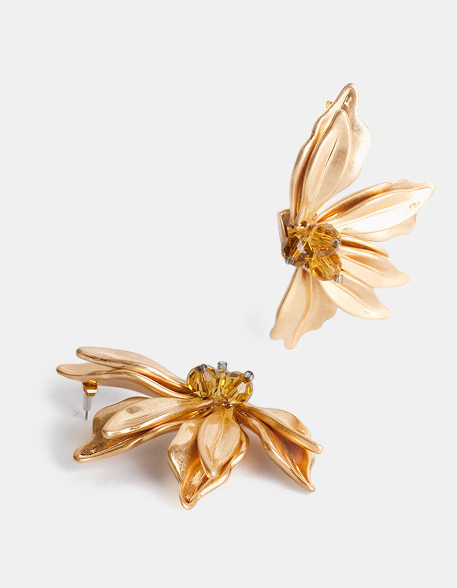 Aretes Oro laminado inspiración floral mate & cristal checo Golden Chic