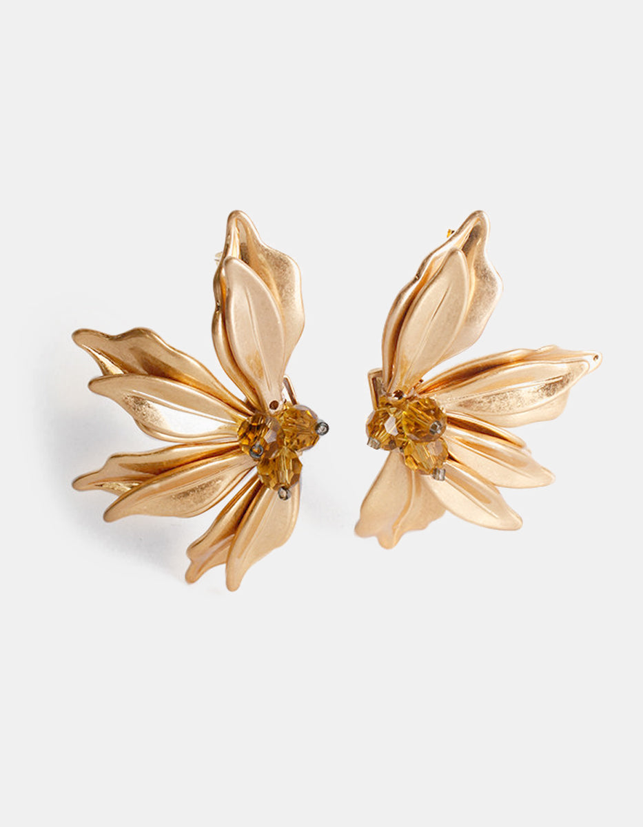 Aretes Oro laminado inspiración floral mate & cristal checo Golden Chic