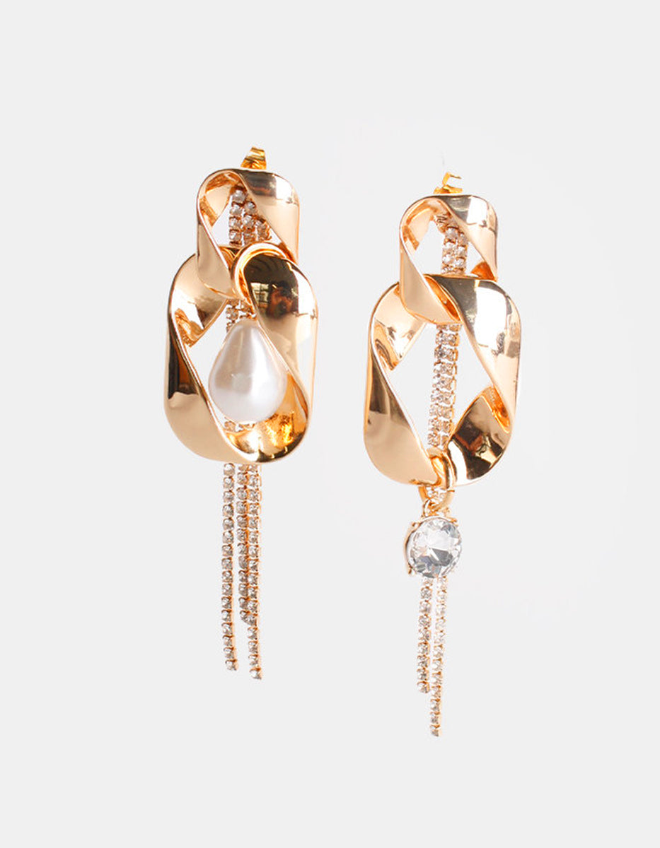 Aretes Oro laminado perla Mabe & topacio blanco Golden Chic