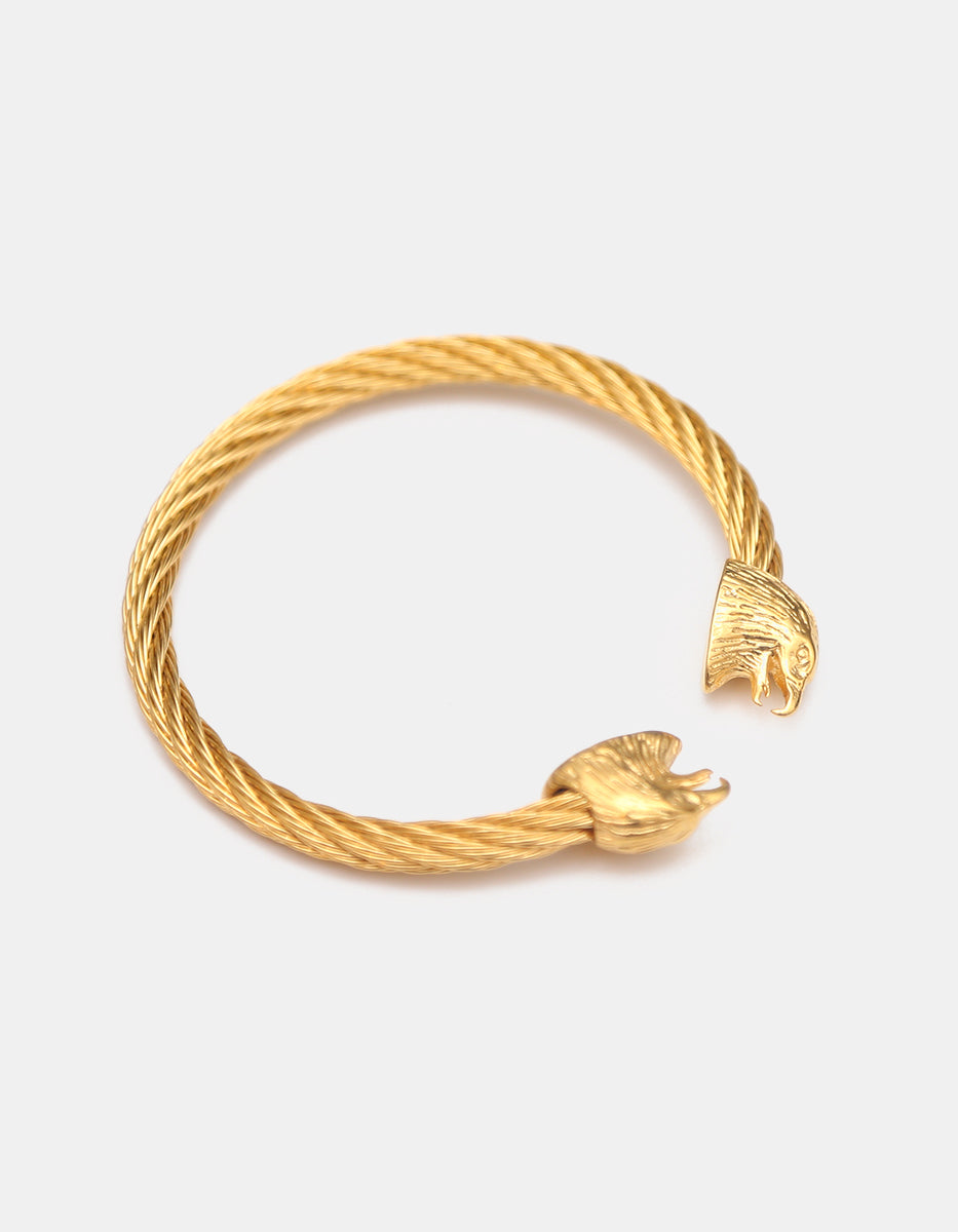 Brazalete oro laminado torzal con cabezas aguila