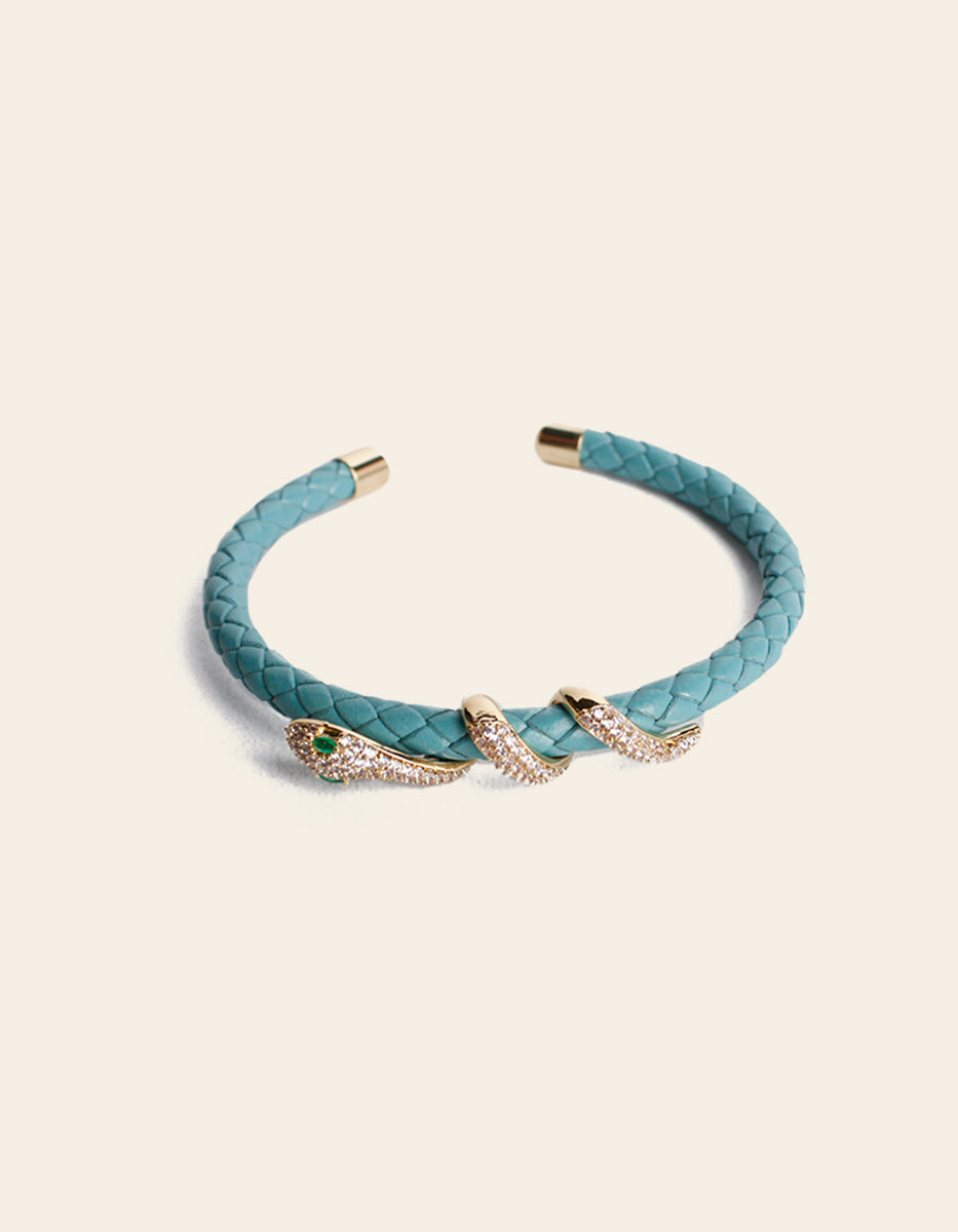 Pulsera de Piel adornada con serpiente con pave de circonitas blancas Poison Deluxe