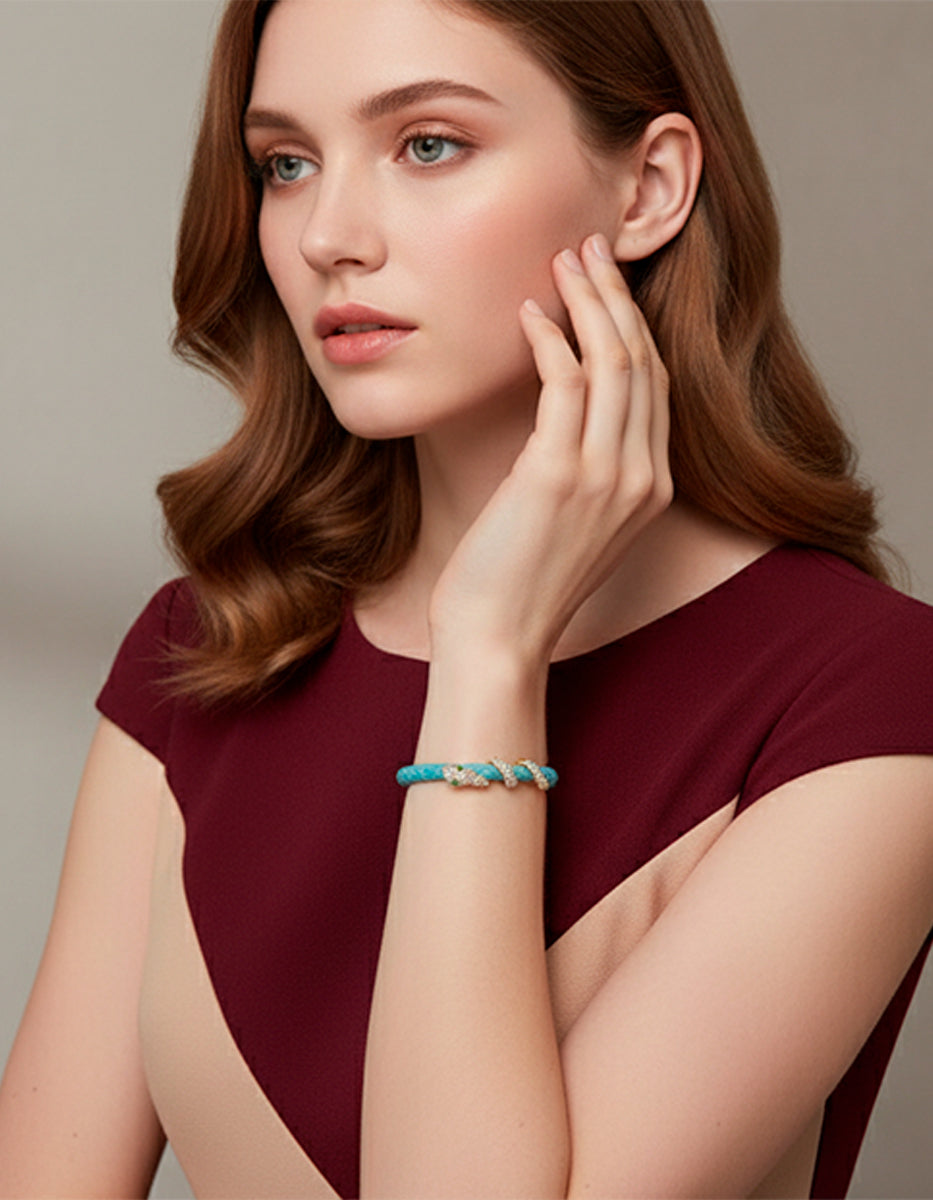 Pulsera de Piel adornada con serpiente con pave de circonitas blancas Poison Deluxe