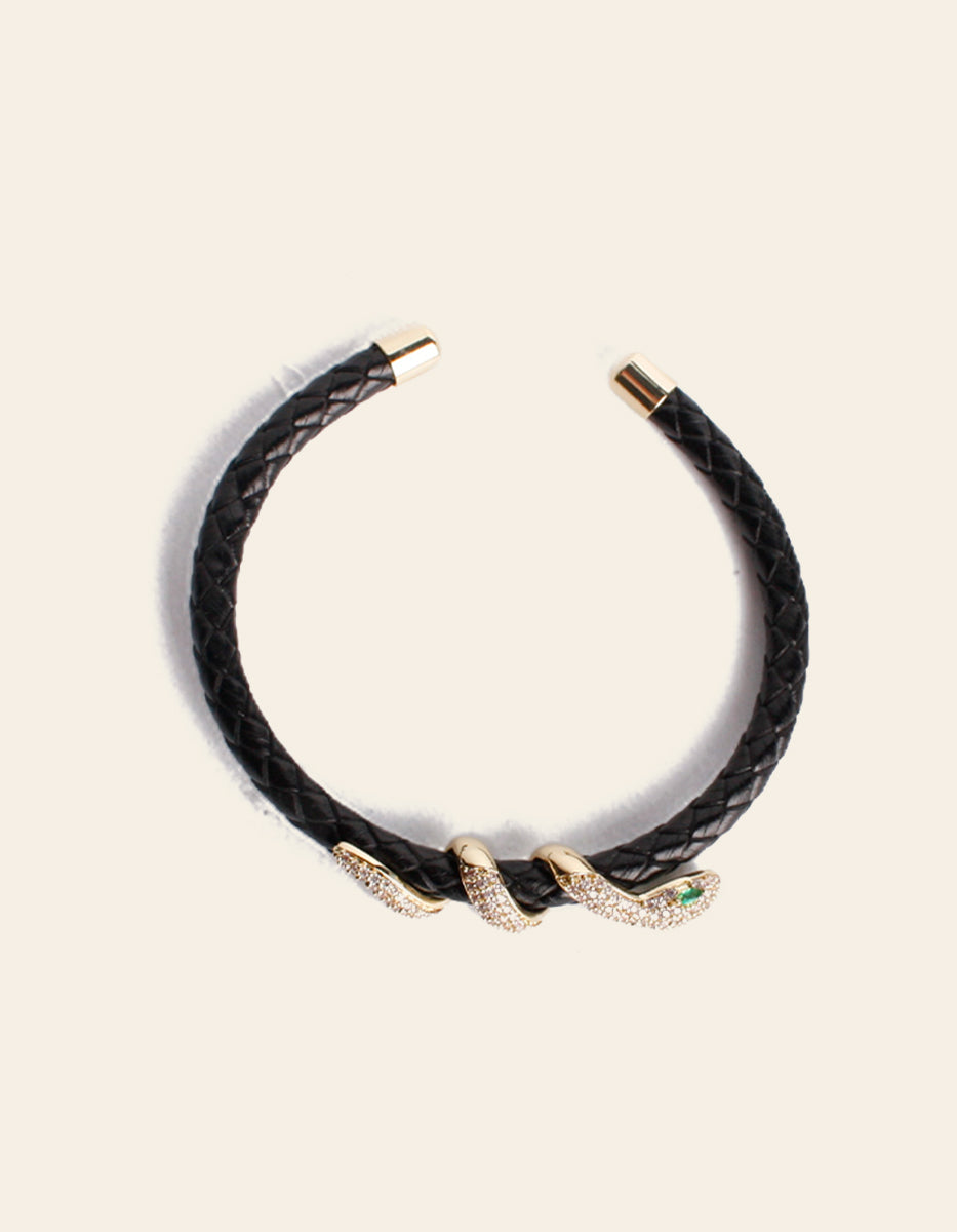 Pulsera de Piel adornada con serpiente con pave de circonitas blancas Poison Deluxe