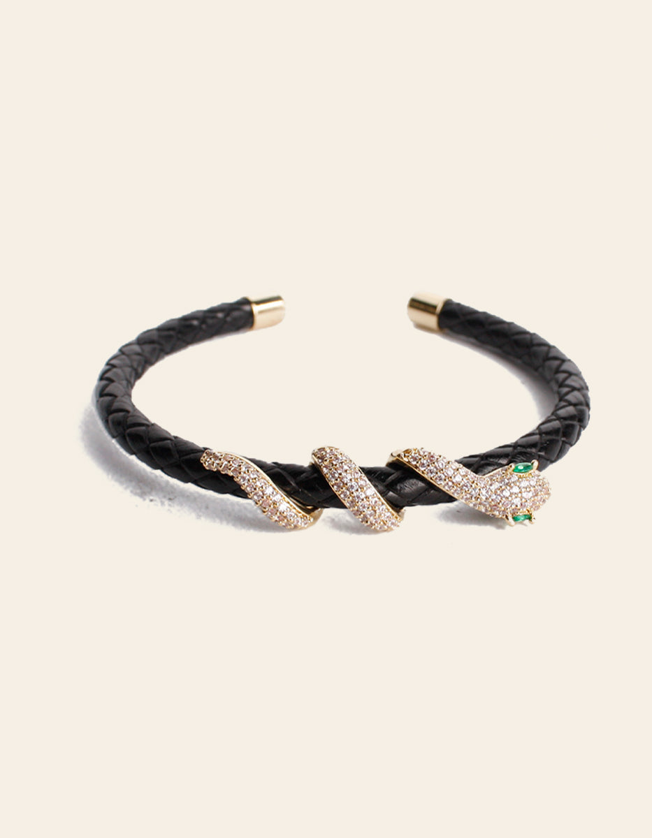 Pulsera de Piel adornada con serpiente con pave de circonitas blancas Poison Deluxe
