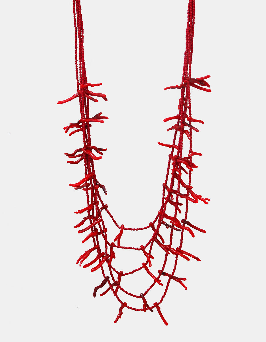 Collar largo multi-hilera con arrecife de baquelita roja Ultramar
