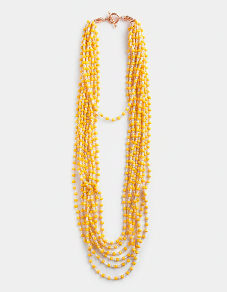 Collar multi-strand en oro laminado con cuentas de baquelita marfil y amarillo lima Ultramar