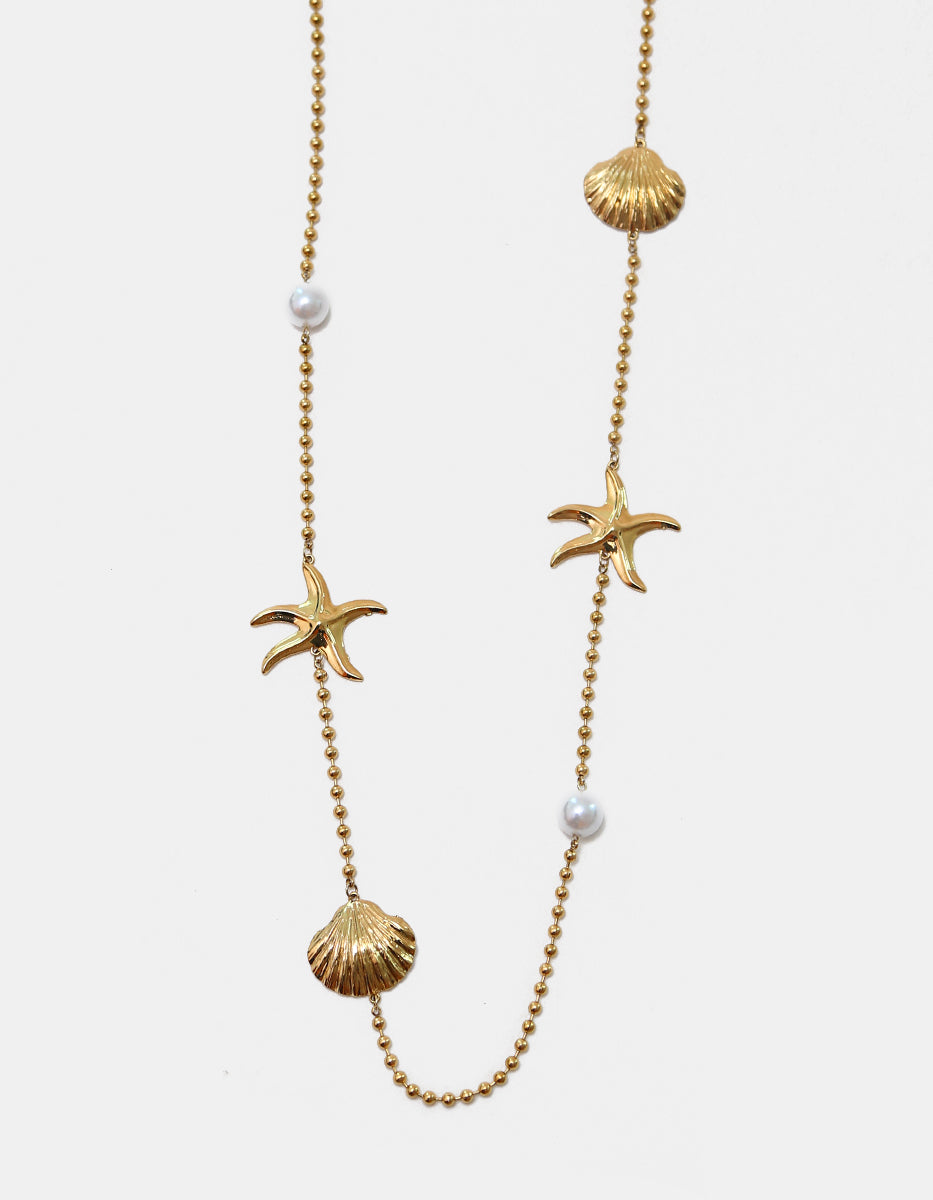 Collar de Gold-Filled de 22kt con apliques de estrella de mar, concha y acentos de perlas Ultramar
