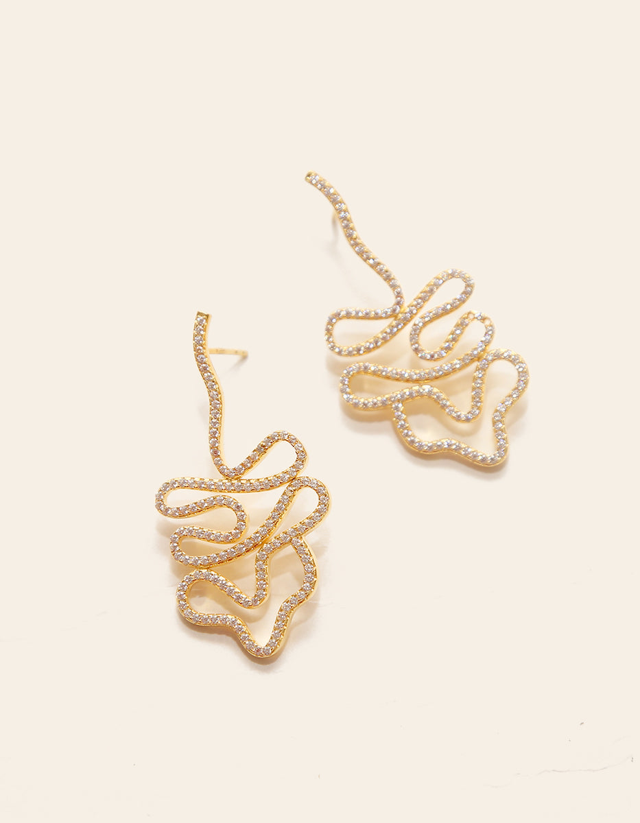 Arete pegado largo & 272 topacios blancos montados corte diamante