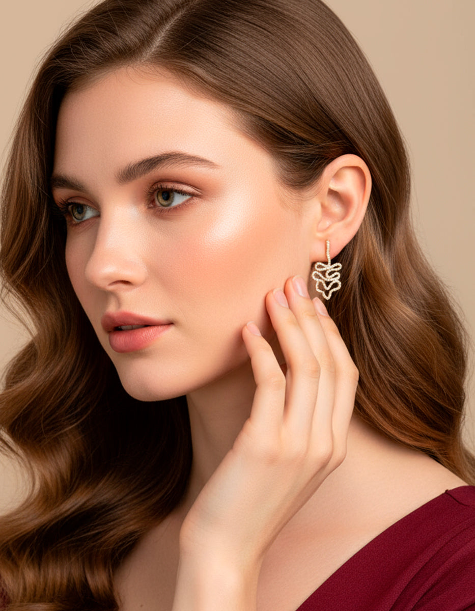 Arete pegado largo & 272 topacios blancos montados corte diamante