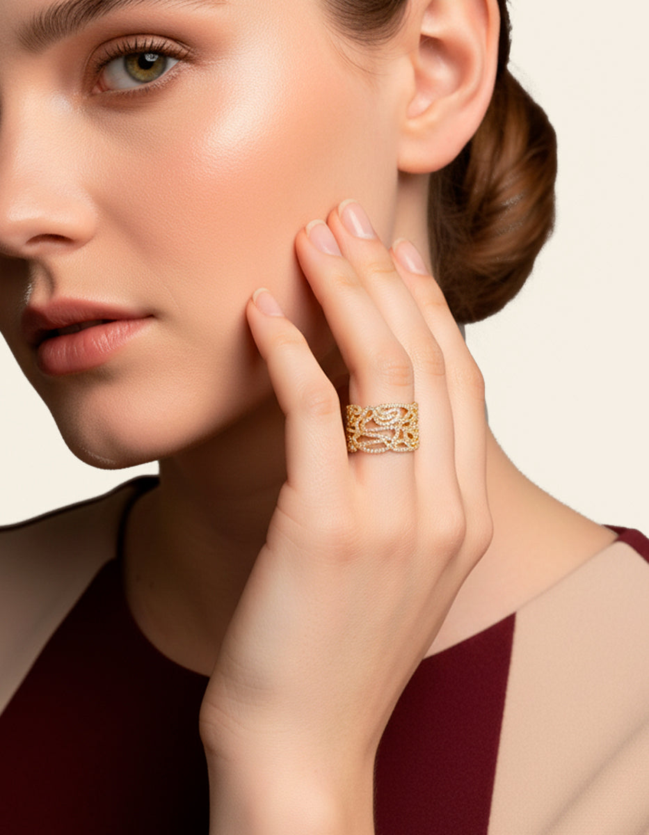 Anillo abierto ajustable & 450 topacios blancos montados corte diamante Infinito Elite