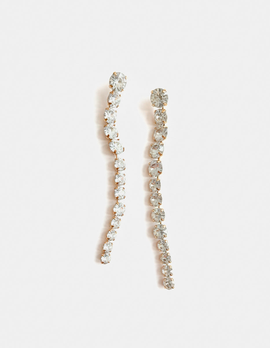 Aretes en metal noble con baño de platino y topacios blancos en corte brillante Festive Style
