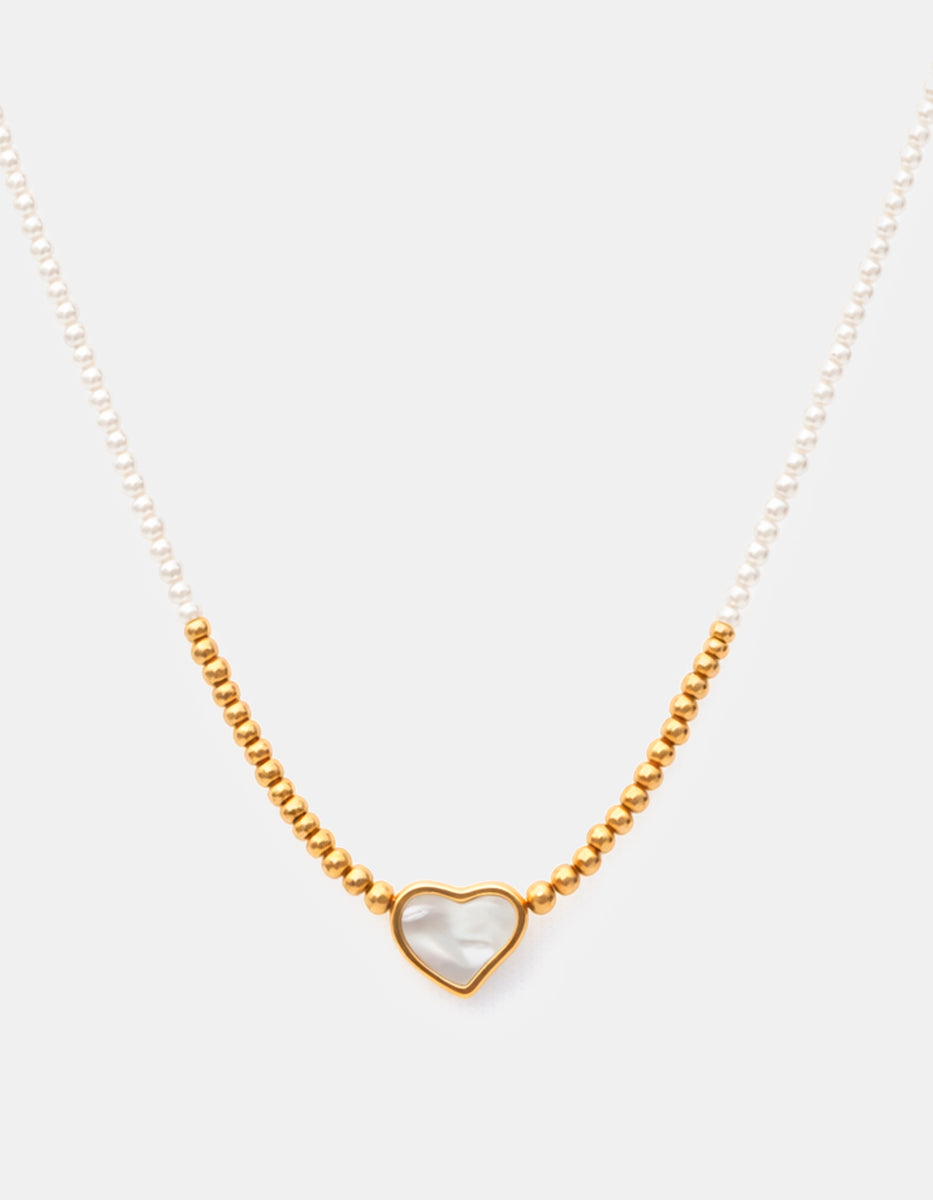Collar gold-filled con perla mabe & charm corazón Love Story