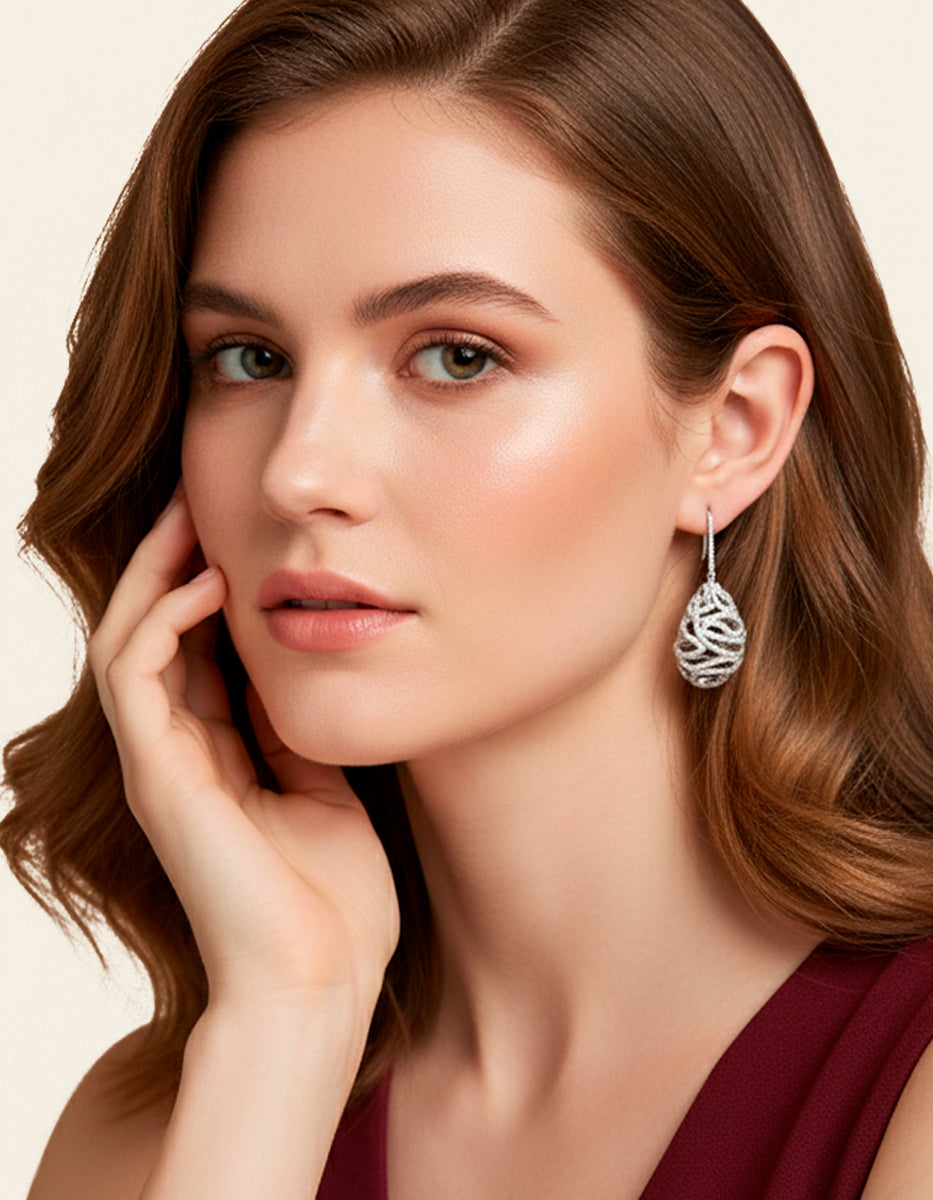 Arete gota & 400 topacios blancos montados corte diamante Infinito Elite