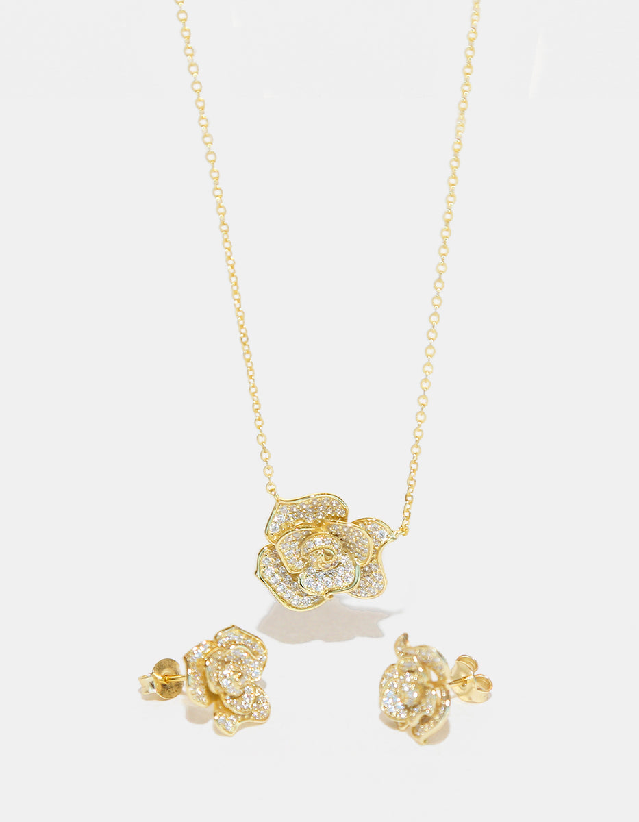 Set Pendientes y colgante elegante con pavè de circonitas blancas Puresa