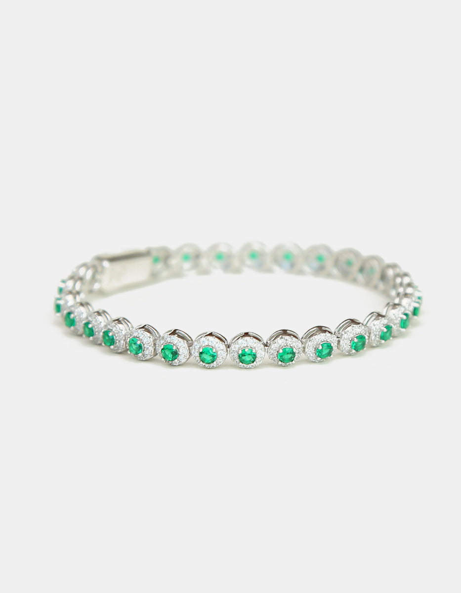 Pulsera en Plata 925 bañada en Rodio Blanco con Esmeralda de Bombay Verde Eterna Silver