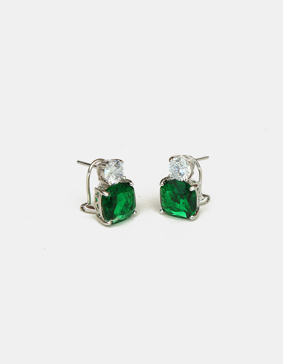 Aretes en Plata 925 bañada en Rodio Blanco con Esmeralda de Bombay Verde Eterna Silver