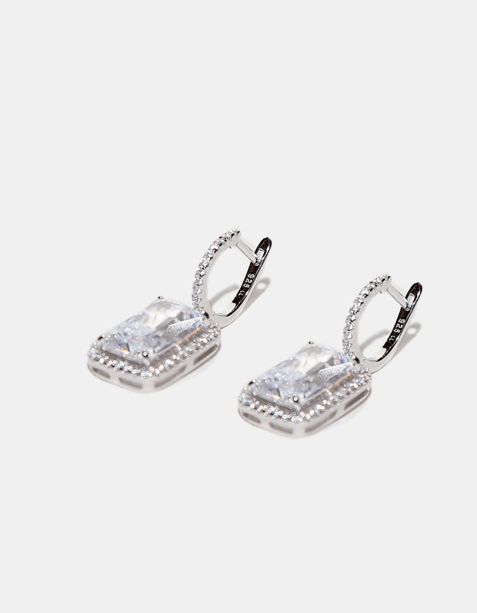 Aretes en Plata 925 bañados en Rodio Blanco con Topacios Blancos Sublime