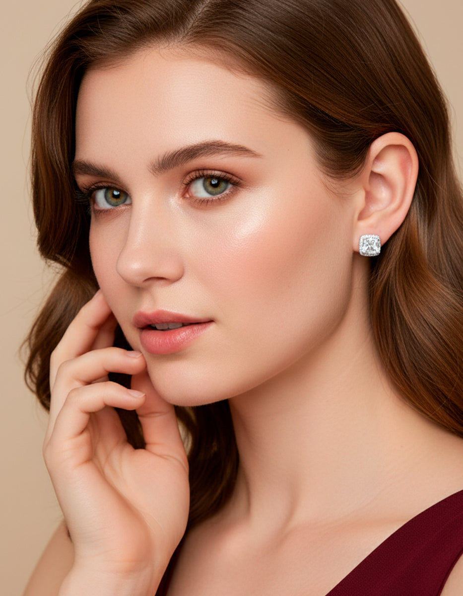 Aretes de plata 925 bañados en Rodio Blanco con Topacios Blancos Sublime