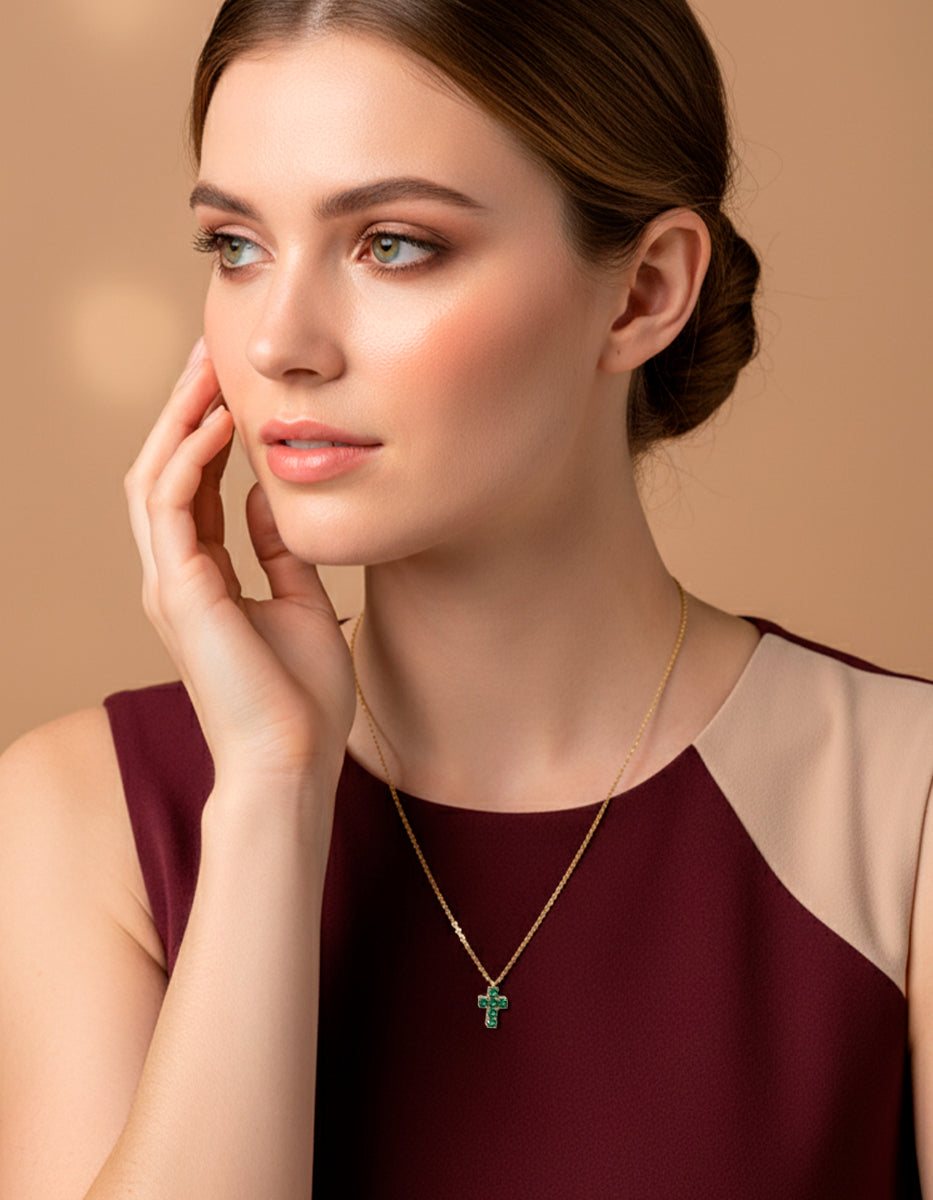 Colgante en Plata 925 bañada en Oro Amarillo de 18K con Esmeralda de Bombay Verde Eterna