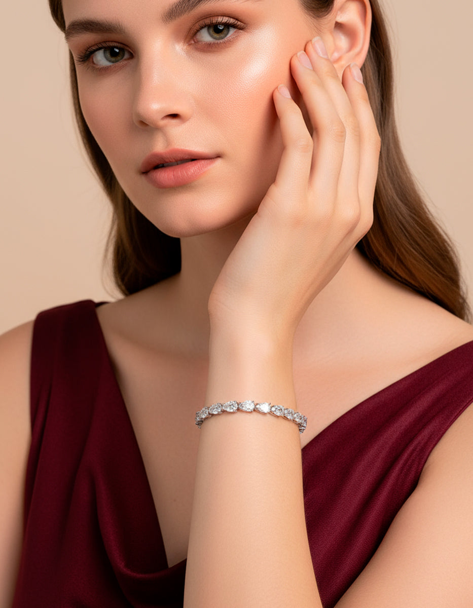 Pulsera tennis de plata engastada con circonitas blancas de corte redondo Steffi