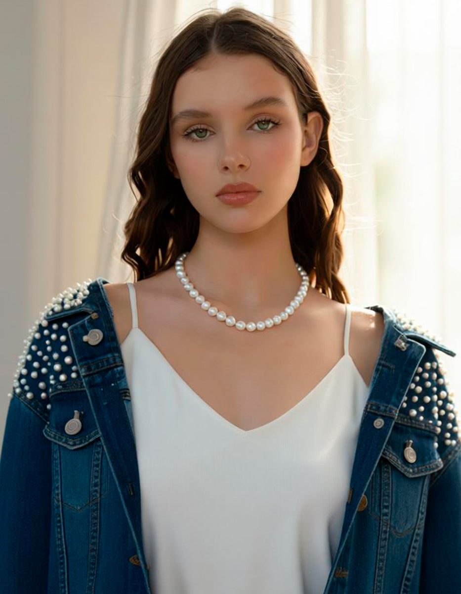 Collar anudado perla japonesa redonda 16mm de 45cm largo Crush