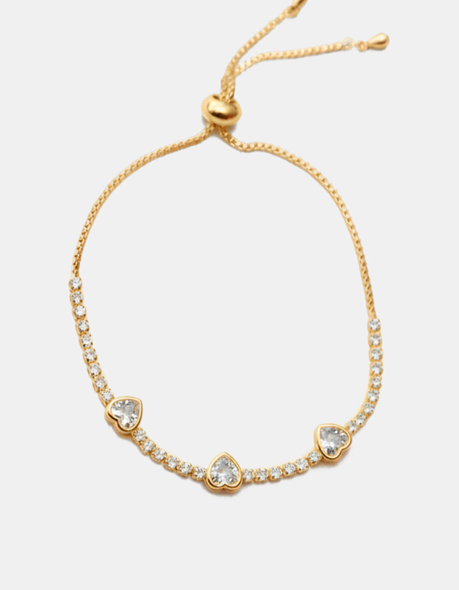 Pulsera ajustable en plata .925 con topacios blancos en corte corazón Love Story