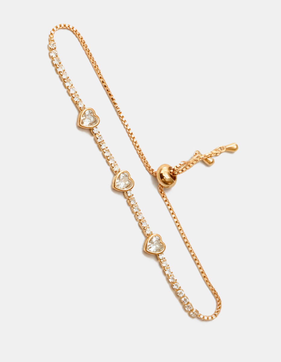 Pulsera ajustable en plata .925 con topacios blancos en corte corazón Love Story