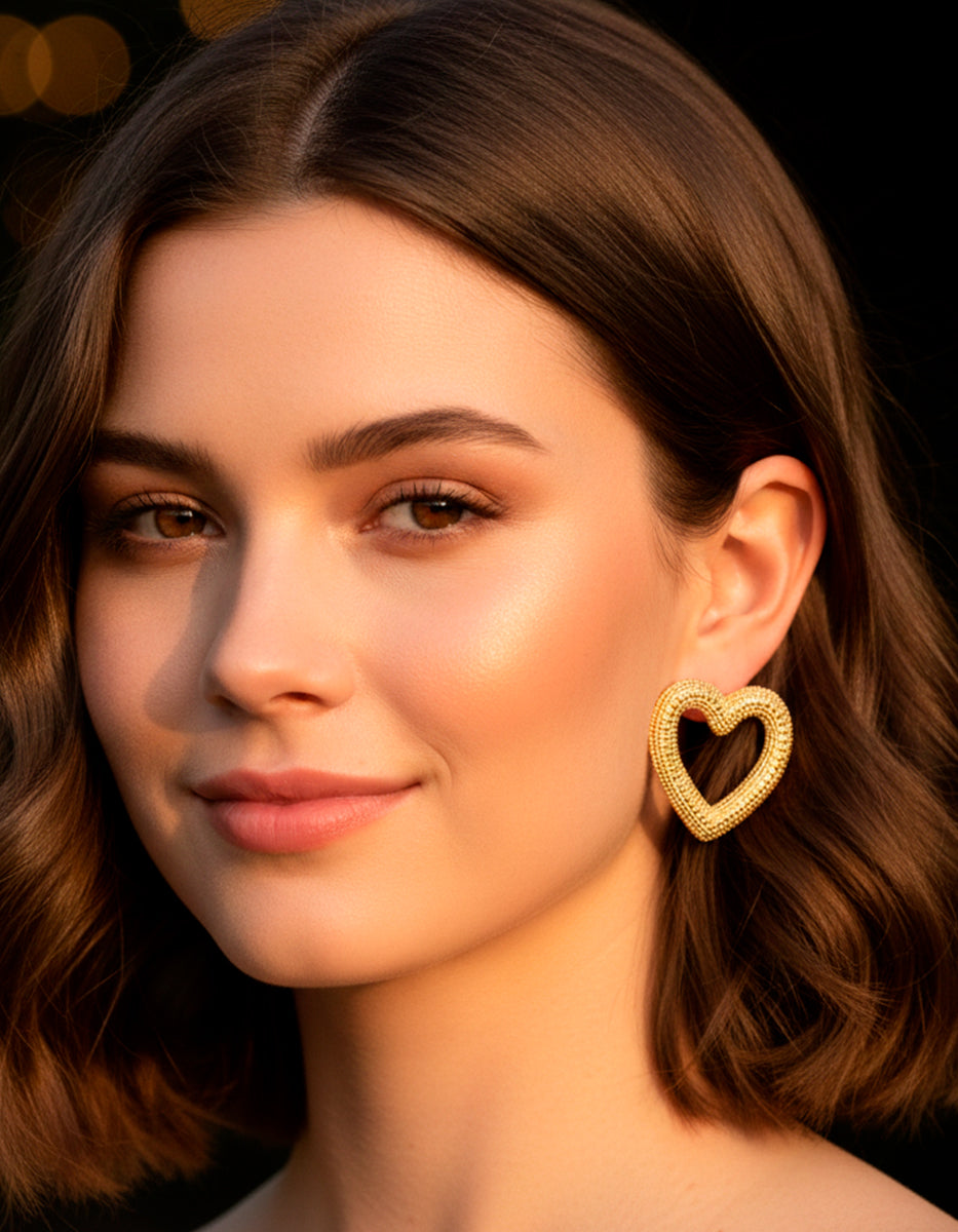 Aretes de bronce en baño de oro Love Story