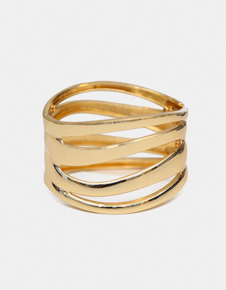 Brazalete de oro laminado 22k con diseño de cuatro bandas paralelas y acabado pulido Golden Chic