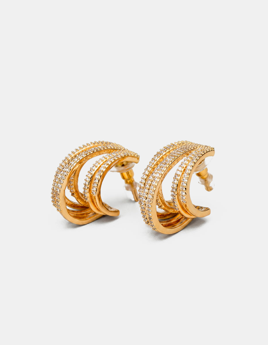 Aretes de bronce con baño de oro 22k e incrustaciones de topacios blancos corte brillante Festive Style