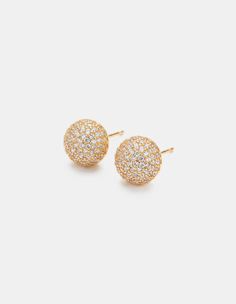 Aretes de bronce con baño de oro 22k e incrustaciones de topacios blancos corte brillante Festive Style