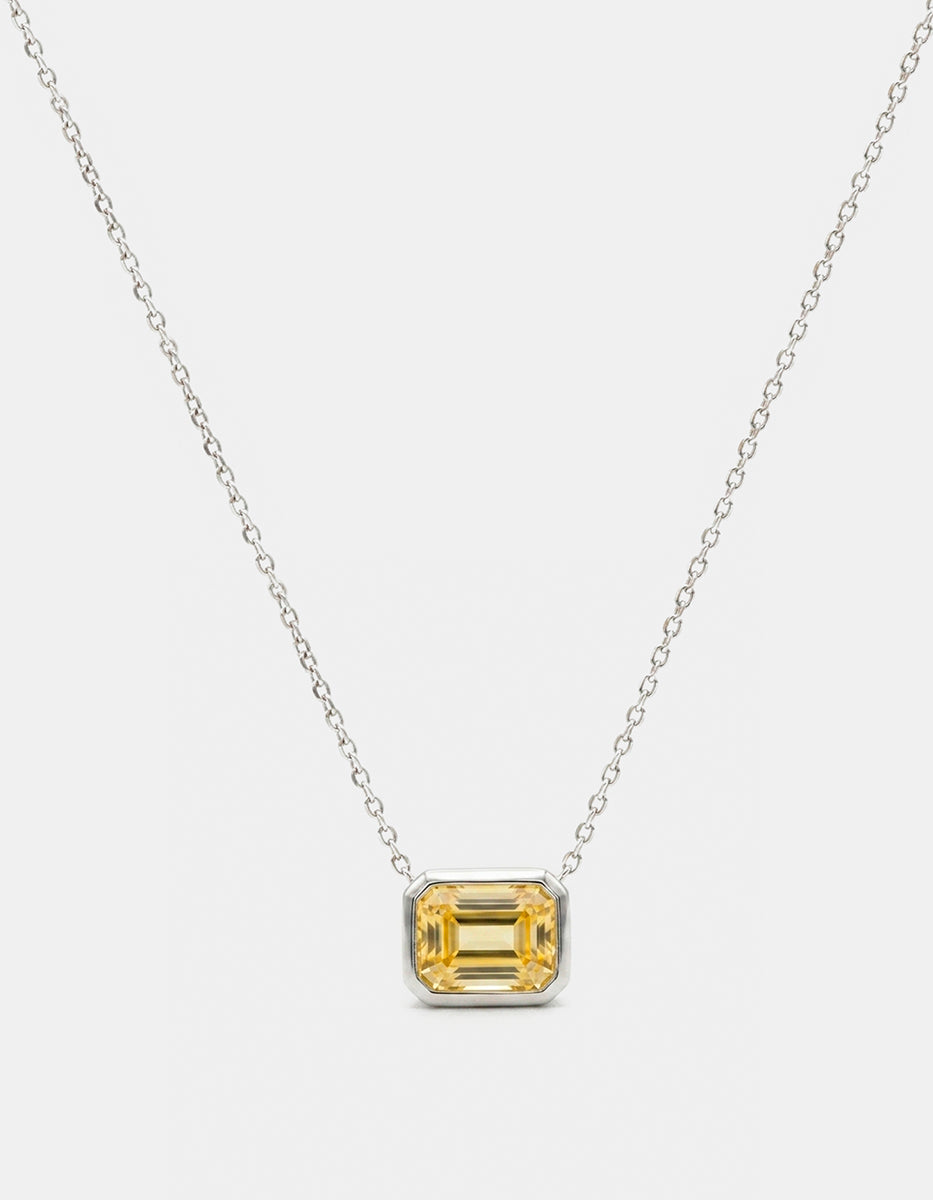 Collar de Plata .925 con dije de citrino amarillo en corte radiante Seducción