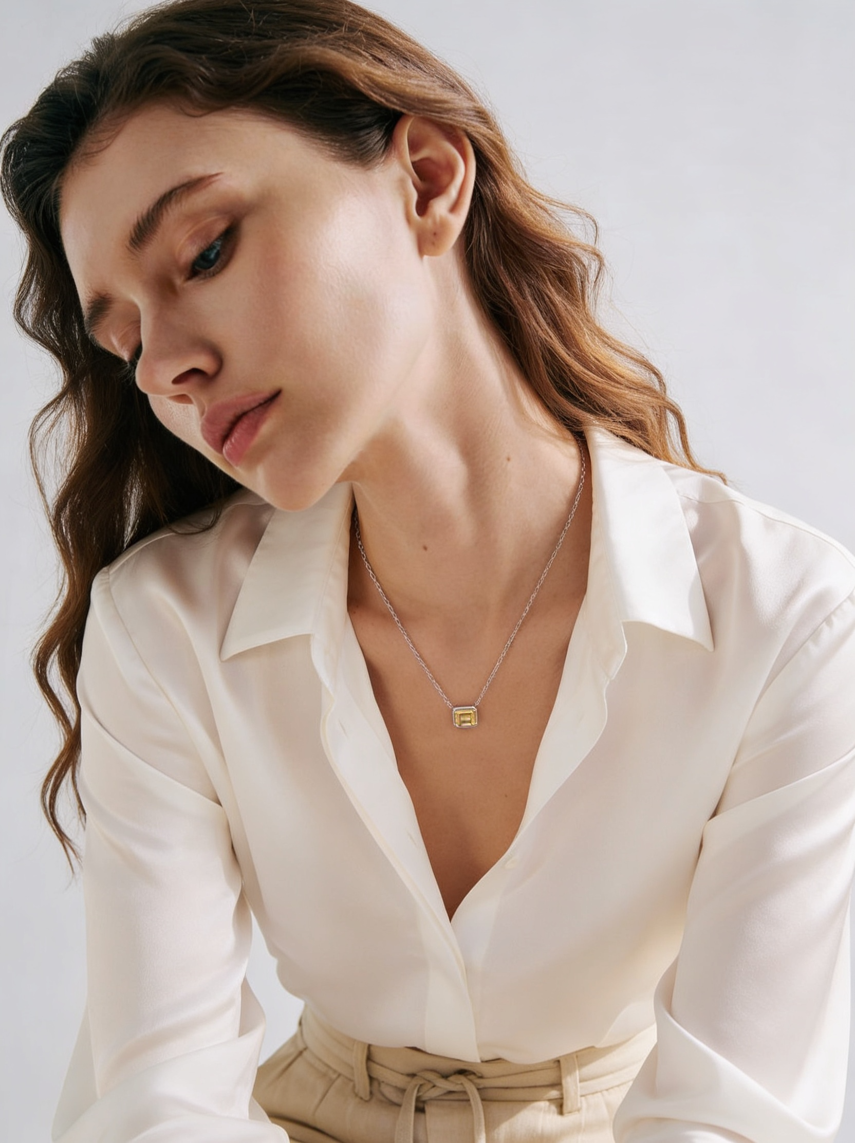 Collar de Plata .925 con dije de citrino amarillo en corte radiante Seducción