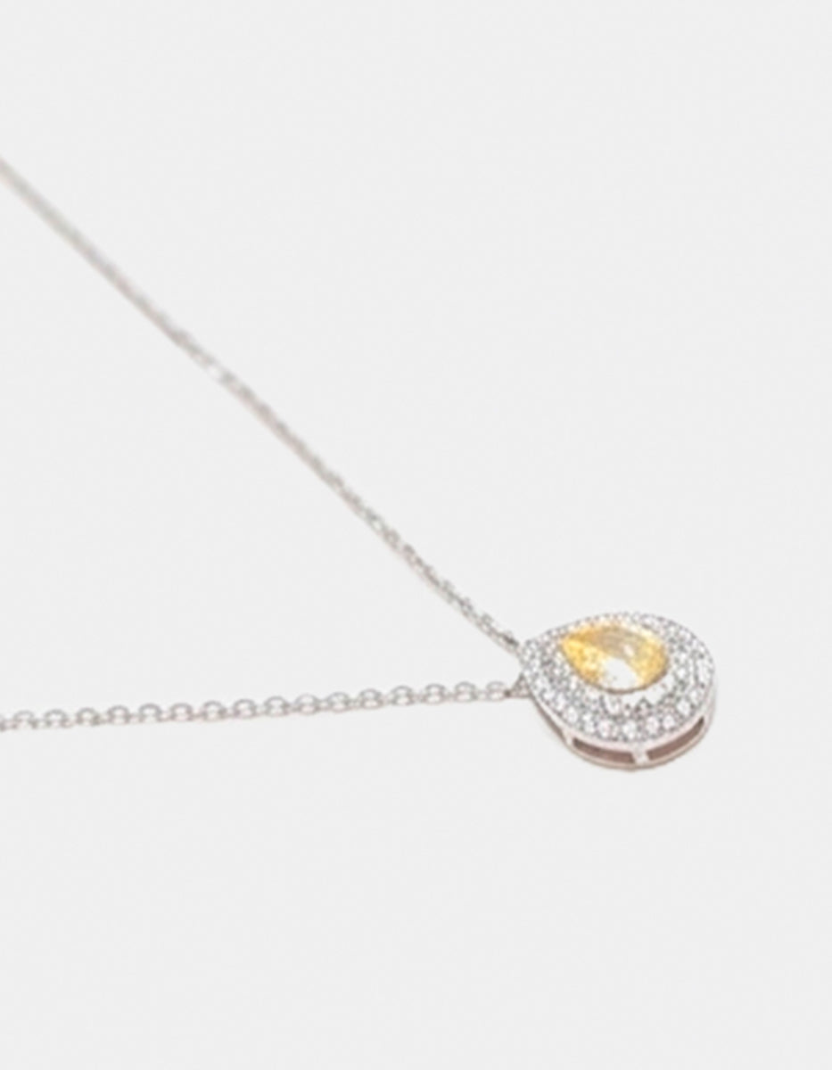 Collar de Plata .925 con dije de citrino amarillo en corte pera y topacios blancos Seducción