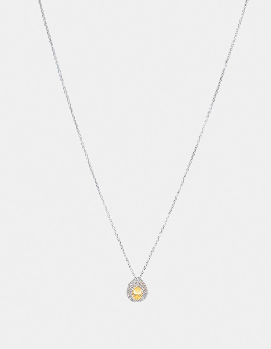 Collar de Plata .925 con dije de citrino amarillo en corte pera y topacios blancos Seducción