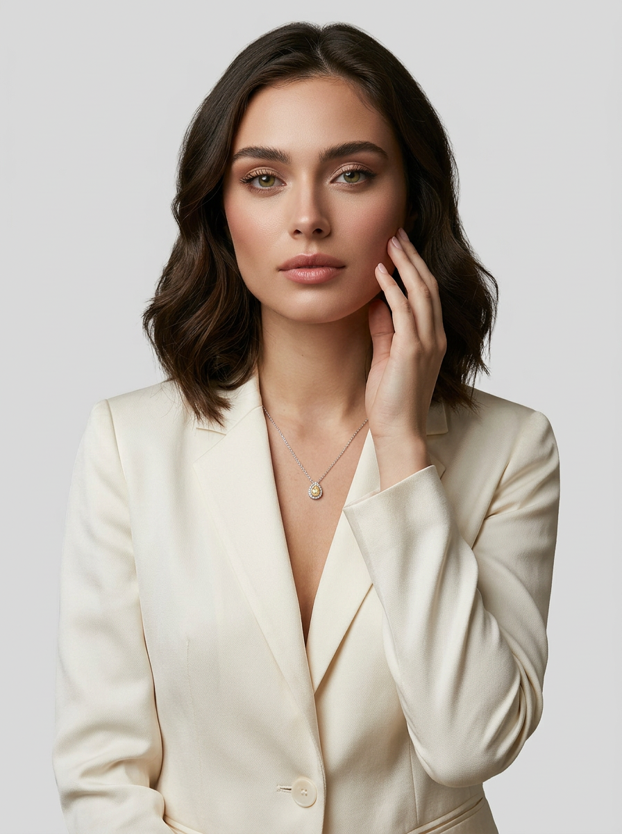 Collar de Plata .925 con dije de citrino amarillo en corte pera y topacios blancos Seducción