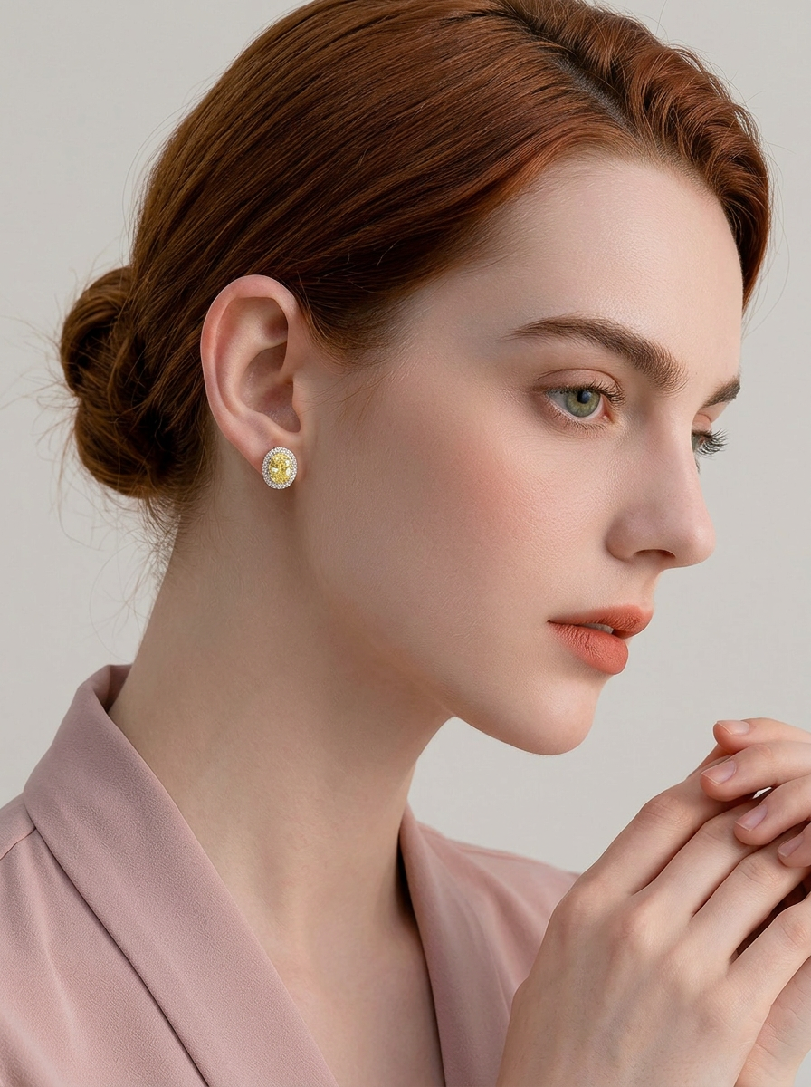 Aretes de Plata .925 con citrinos amarillos en corte óvalo y brillante y topacios blancos Seducción