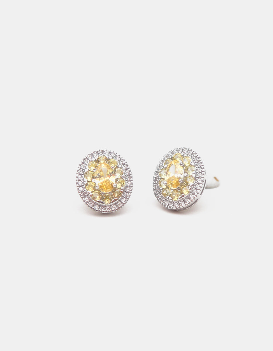 Aretes de Plata .925 con citrinos amarillos en corte óvalo y brillante y topacios blancos Seducción