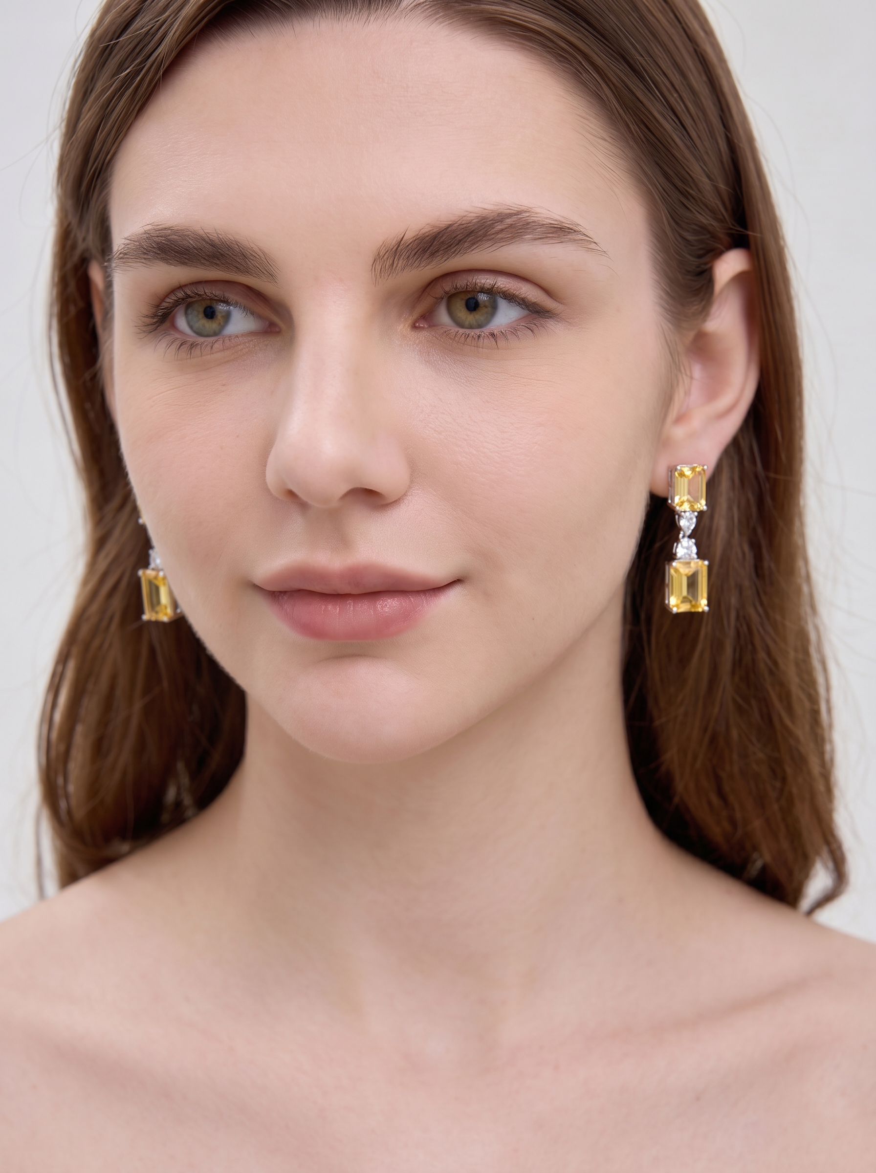 Aretes de Plata .925 con citrinos amarillos en corte radiante y topacios blancos Seducción