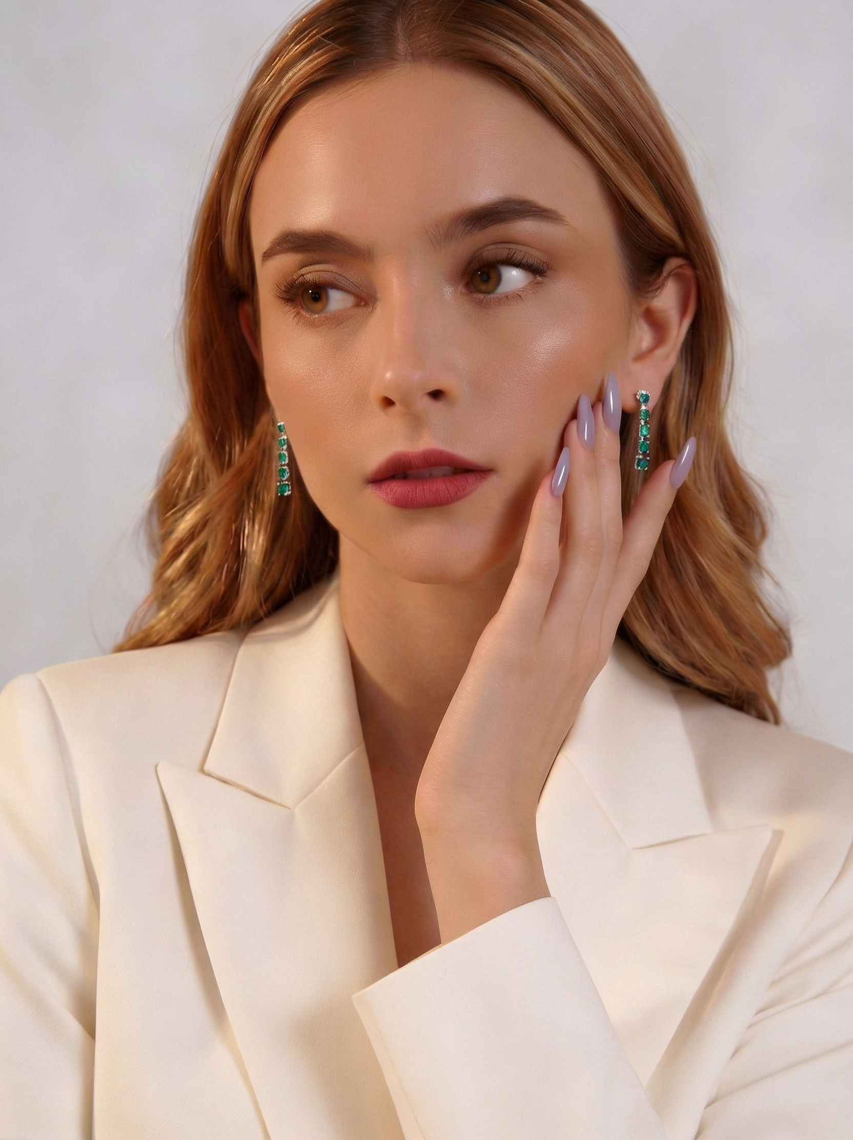 Aretes de Plata .925 bañada en Rodio Blanco con esmeraldas de Bombay en corte radiante Eterna Silver