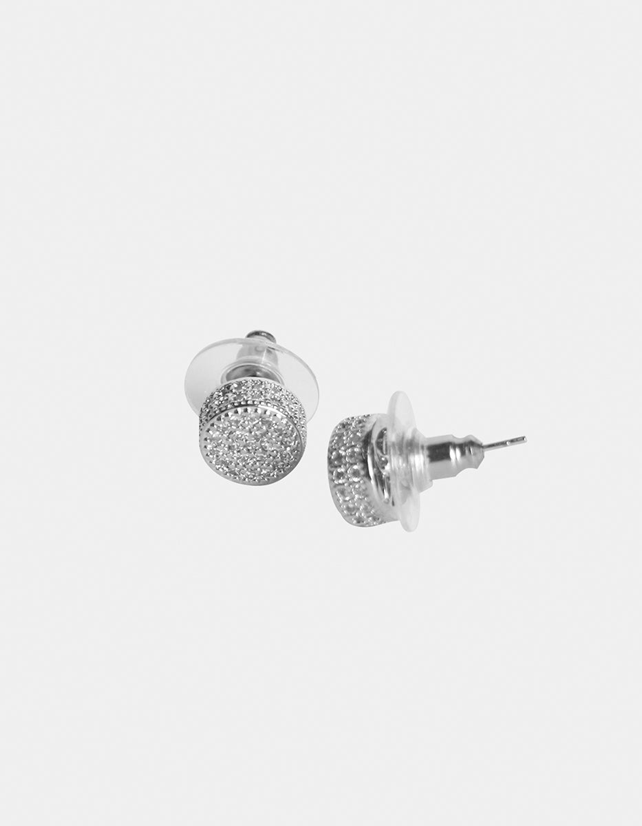 Aretes con baño Platino en forma circular con topacios blancos Festive Style