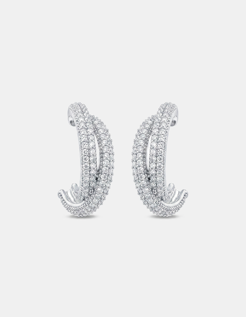 Aretes con baño Platino e incrustaciones de topacios blancos corte brillante Festive Style