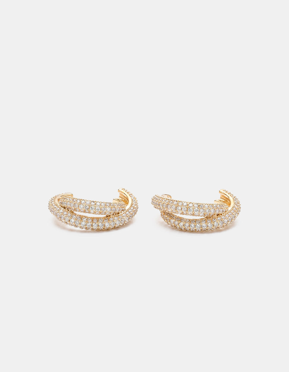 Aretes de bronce con baño de oro 22k e incrustaciones de topacios blancos corte brillante Festive Style