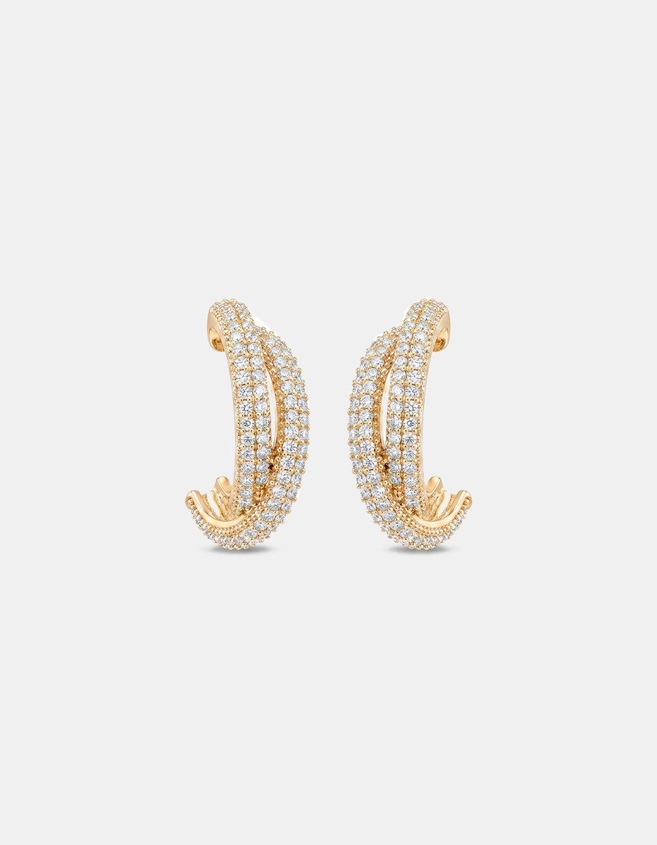 Aretes de bronce con baño de oro 22k e incrustaciones de topacios blancos corte brillante Festive Style