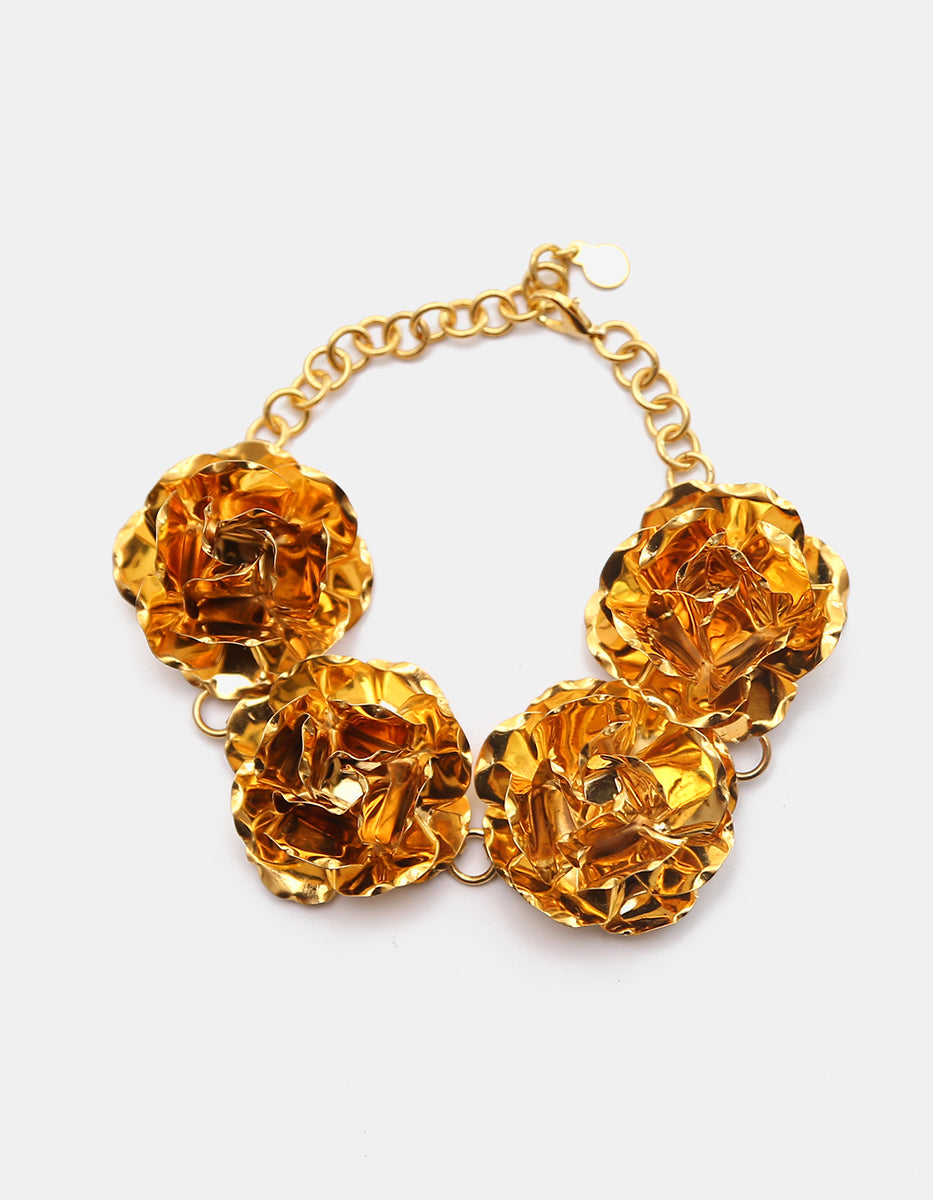 Pulsera ajustable de rosas en bronce con baño de oro de 22kt Edén