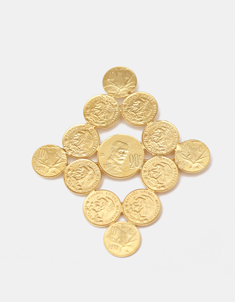 Prendedor Geométrico de 13 Monedas Vintage en Baño de Oro de 22kt