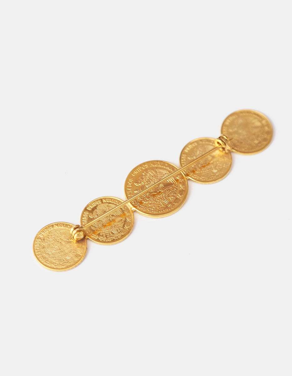Prendedor de 5 Monedas Vintage en Baño de Oro de 22kt