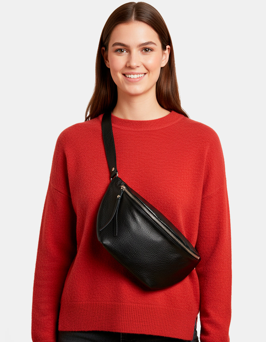 Chest Bag de Piel Color Ágata Negro Glam Bags