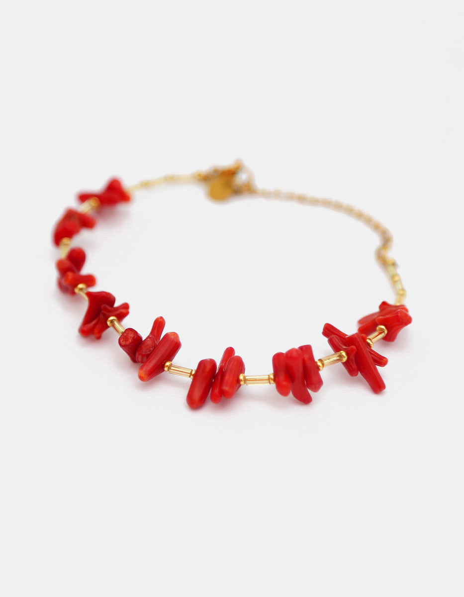 Pulsera de astillas de baquelita roja y canutillos en Gold-Filled Ultramar
